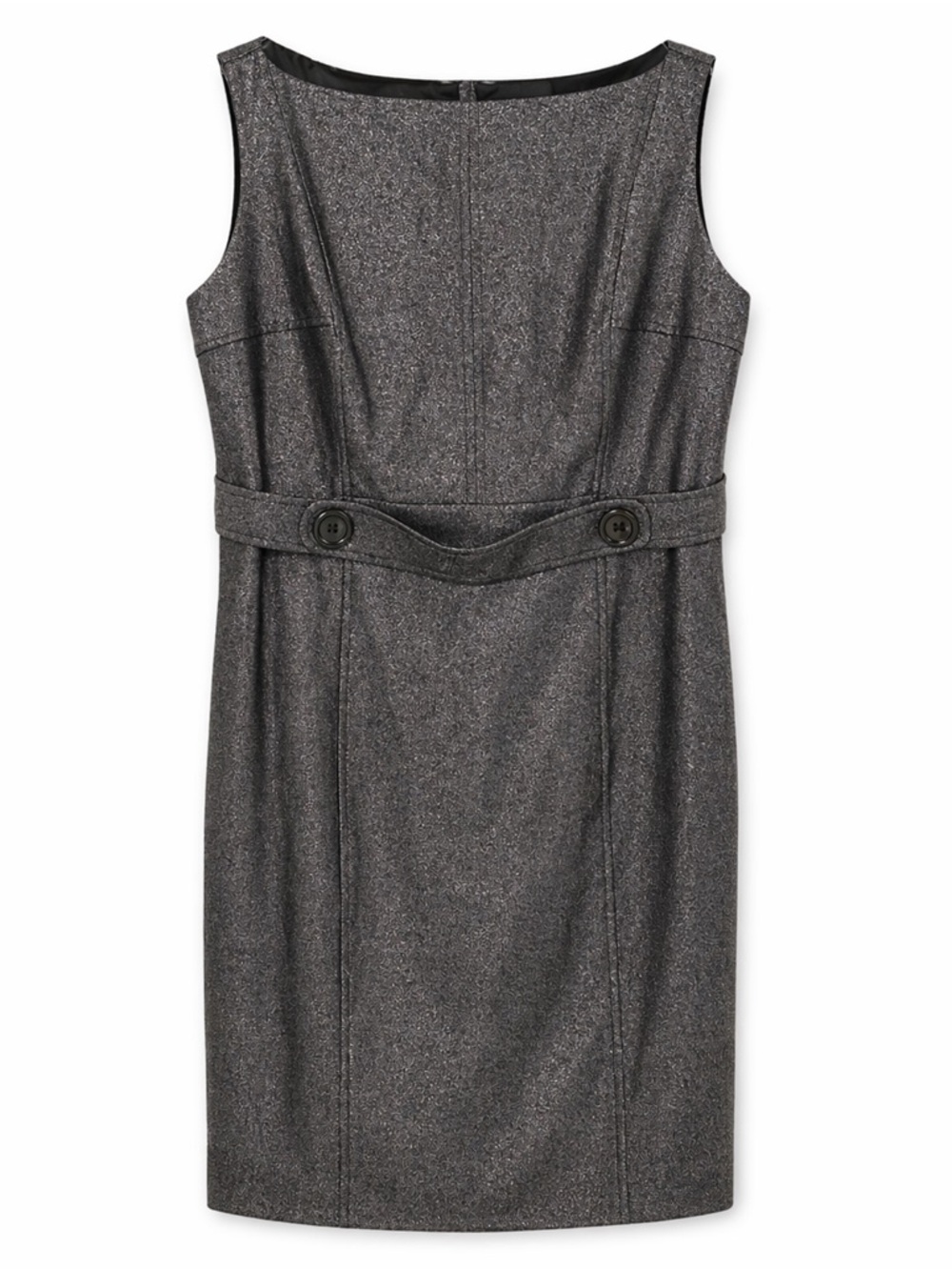M SIAMO Metallic Charcoal Sheath Dress 16 NWT Belted Sleeveless Career Cocktail